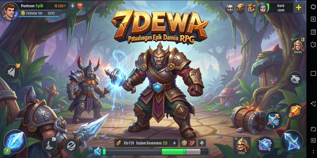 Tampilan gameplay 7DEWA yang penuh aksi dan petualangan fantastis.