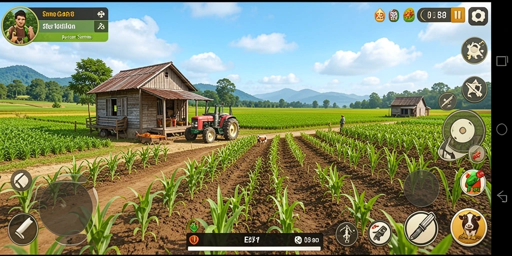 Screenshot menampilkan gameplay E88 dengan aktivitas bertani yang menarik.