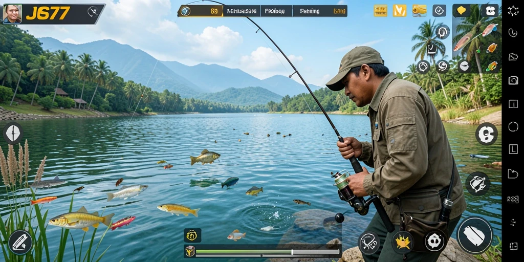 Tampilan gameplay JOS77 dengan grafis memukau saat memancing.