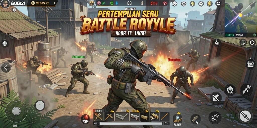 Screenshot gameplay <strong>OKJEK21</strong> yang menunjukkan aksi pertempuran seru.