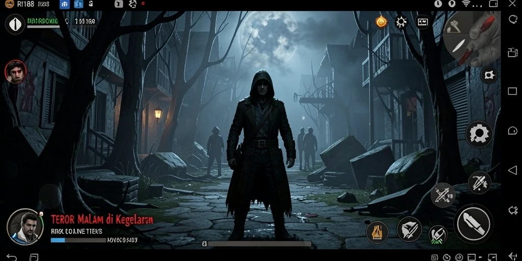 Screenshot menampilkan gameplay menegangkan di malam yang gelap.