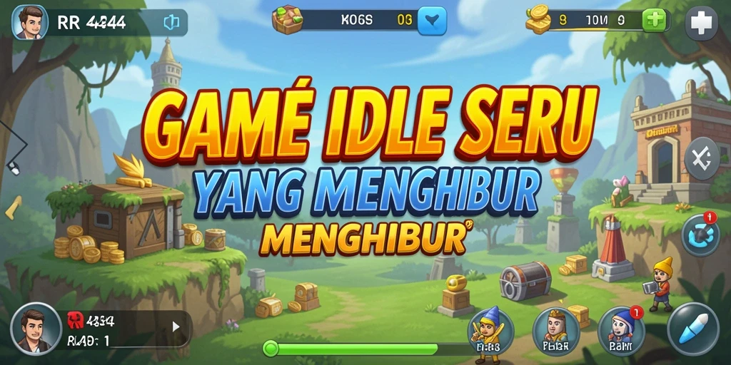 Screenshot utama RR44 menampilkan momen seru saat mengelola kerajaan Idle.
