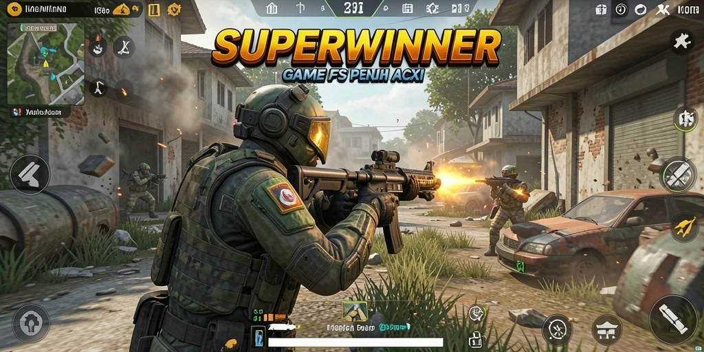 Gameplay SUPERWINNER menampilkan pertempuran intens dan strategi menarik.