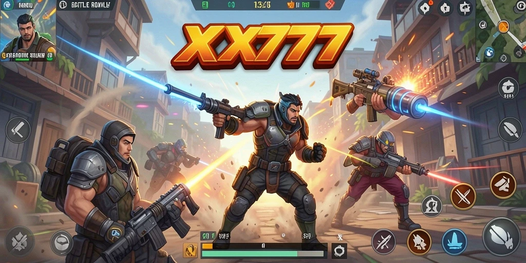 Tampilan seru dari gameplay XXX777 saat bertarung di medan perang Battle Royale.